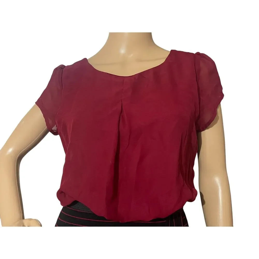 Speechless Burgundy Striped Dress Lattice Back Detail Office Cocktail Party‎  M - Picture 3 of 10